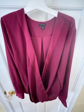 Ann Taylor Draped Burgundy Crossover Blouse